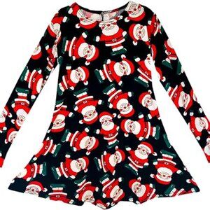 Christmas Santa Long Sleeve Swing Dress Black Red Holiday by Meaneor Medium
